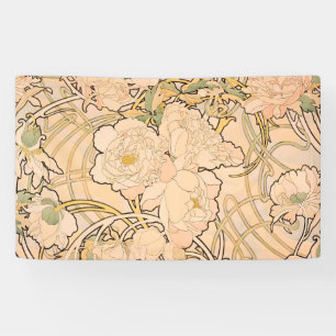 Klassiek Art Nouveau Pioenentuin Patroon van Mucha Spandoek