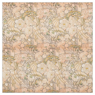 Klassiek Art Nouveau Pioenentuin Patroon van Mucha Stof