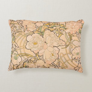 Klassiek Art Nouveau Pioenentuinpatroon van Mucha Accent Kussen