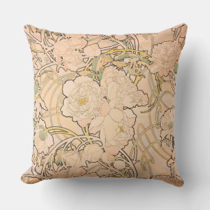 Klassiek Art Nouveau Pioenentuinpatroon van Mucha Buitenkussen