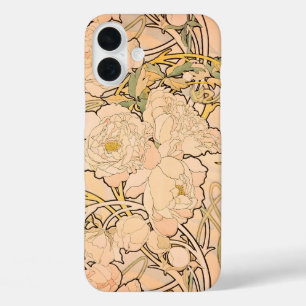 Klassiek Art Nouveau Pioenentuinpatroon van Mucha iPhone 16 Plus Hoesje