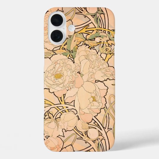 Klassiek Art Nouveau Pioenentuinpatroon van Mucha Case-Mate iPhone Case (Achterkant)