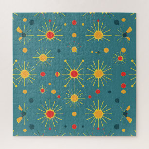 Klassiek atoom-uitbarsting teal patroon legpuzzel