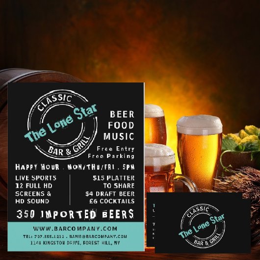 Klassiek Bar & Grill Logo, Pub/Café Reclame Flyer