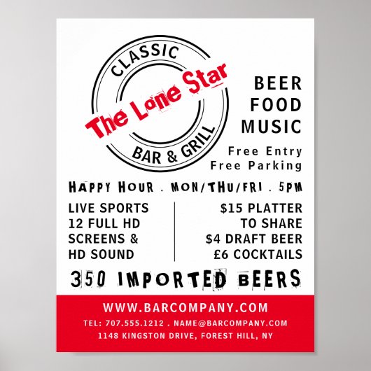 Klassiek Bar & Grill-logo, reclame voor pub/brouwe Poster (Voorkant)