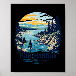 Klassiek Bar Harbor Maine Zonsondergang Kust Stads Poster