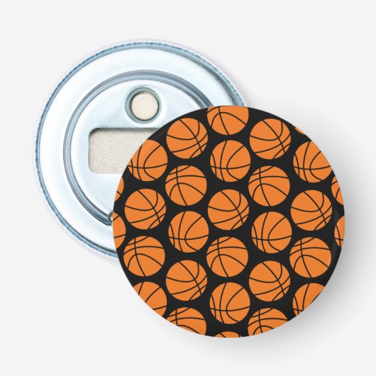 Klassiek basketbalpatroon op zwart button flesopener (Voorkant)