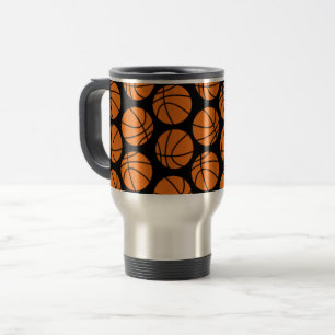 Klassiek basketbalpatroon op zwart reisbeker