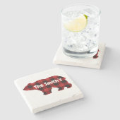 Klassiek beer design rood zwart buffo plaid stenen onderzetter (Zijkant)
