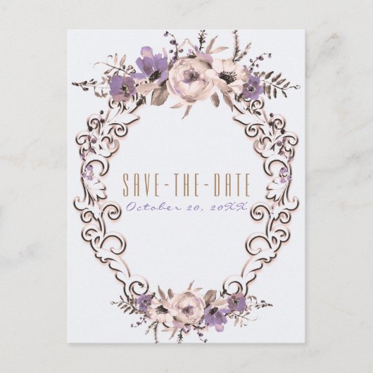 Klassiek beige botanisch chic bloemmotief save the aankondigingskaart (Voorkant)