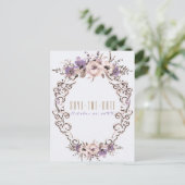 Klassiek beige botanisch chic bloemmotief save the aankondigingskaart (Staand voorkant)