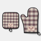 Klassiek Beige & Burnt Red Buffalo Plaid Christmas Ovenwant & Pannenlap Set (Voorkant)