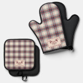 Klassiek Beige & Burnt Red Buffalo Plaid Christmas Ovenwant & Pannenlap Set (Voorkant / Achterkant)