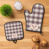 Klassiek Beige & Burnt Red Buffalo Plaid Christmas Ovenwant & Pannenlap Set (Top down)