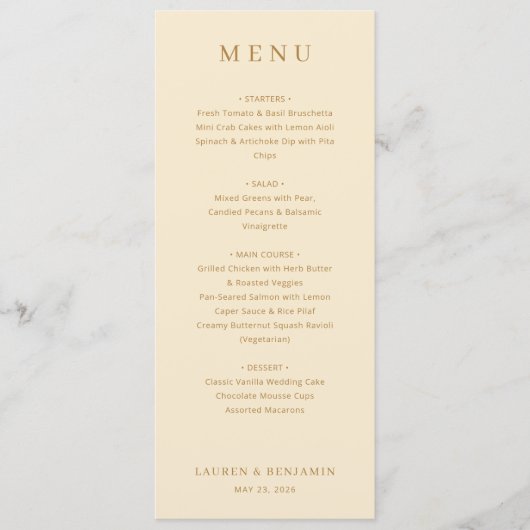 Klassiek Beige Elegant Trouwmenu Menu (Voorkant)