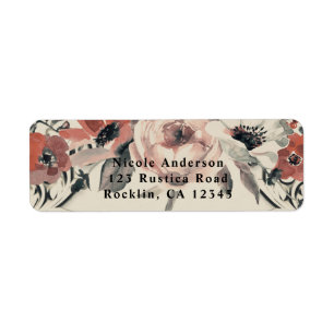 Klassiek Beige Elegante Botanische Bloem Bruiloft Etiket
