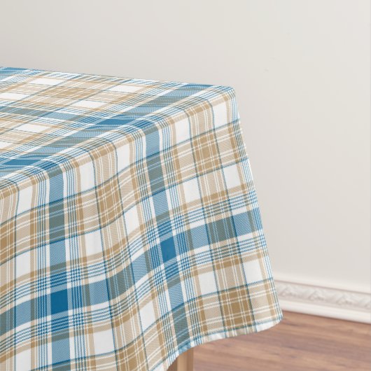 Klassiek Beige en Blauwe Geruite Tafelkleed (Voorbeeld)