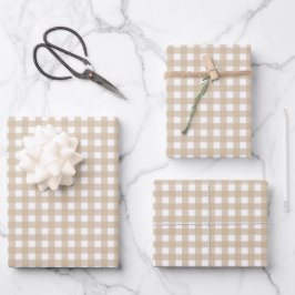 Klassiek Beige Gingham Plaid Inpakpapier Vel
