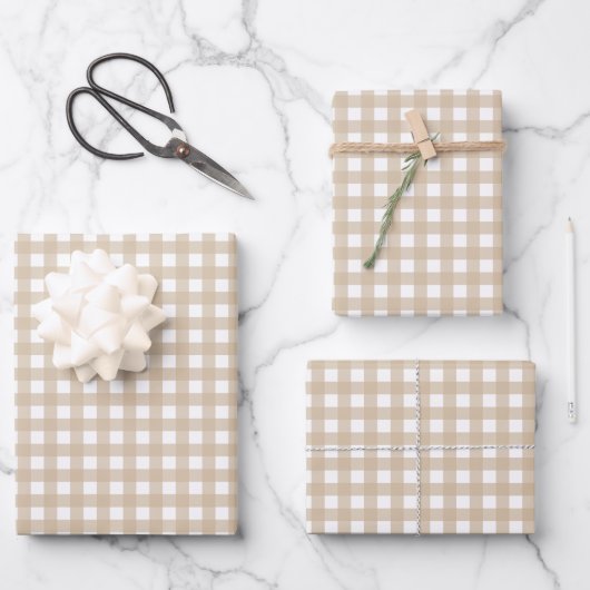 Klassiek Beige Gingham Plaid Inpakpapier Vel (Voorkant)