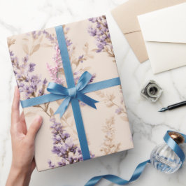 Klassiek Beige Lavendel Bloesem Waterverf Patroon Cadeaupapier