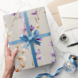 Klassiek Beige Lavendel Bloesem Waterverf Patroon Cadeaupapier
