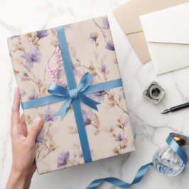 Klassiek Beige Lavendel Bloesem Waterverf Patroon Cadeaupapier