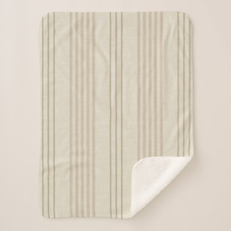 Klassiek Beige Neutraal Ticking Streeppatroon Sherpa Deken