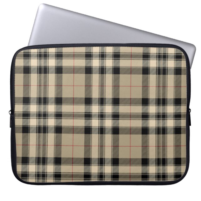 Klassiek Beige Plaid Laptop Sleeve (Voorkant)