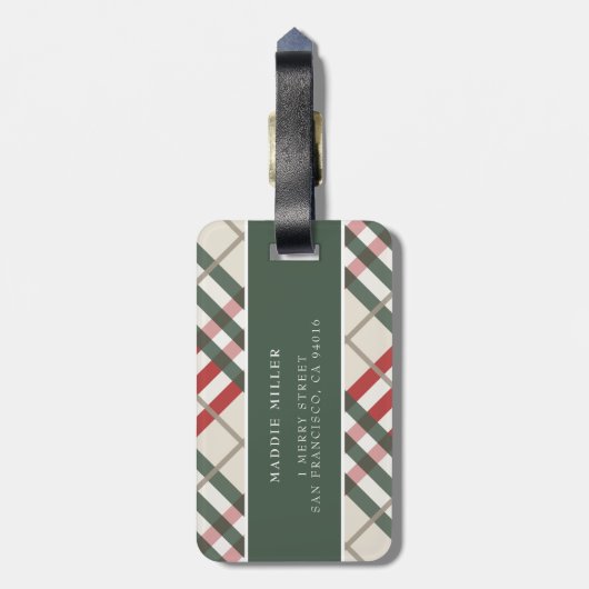 Klassiek beige rode groene tartan speldenBagagelab Bagagelabel (Achterkant verticaal)