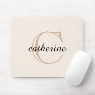 Klassiek Beige Script Monogram Muismat