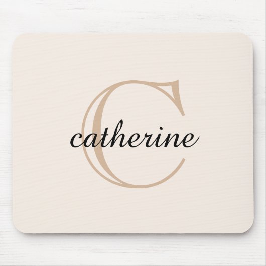 Klassiek Beige Script Monogram Muismat (Voorkant)
