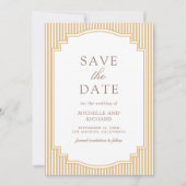 Klassiek Beige Tannengestreepte Foto Bruiloft Save The Date (Voorkant)