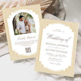 Klassiek Beige Tannengestreepte Foto QR Code Huwel Kaart