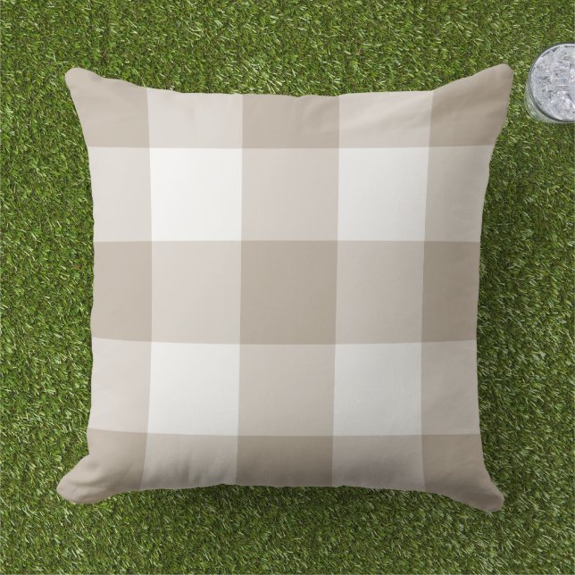 Klassiek Beige Wit Grote Ginghamruit Buitenkussen (Gras)
