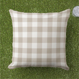 Klassiek Beige Witte Gingham Plaid Rut Buitenkussen