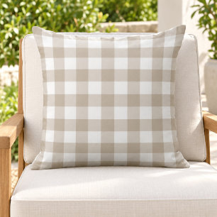 Klassiek Beige Witte Gingham Plaid Rut Buitenkussen
