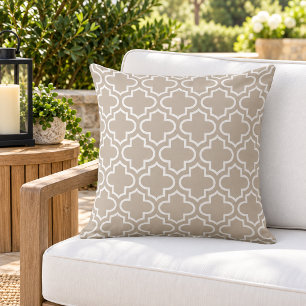 Klassiek Beige Witte Quatrefoil Tralie Buitenkussen