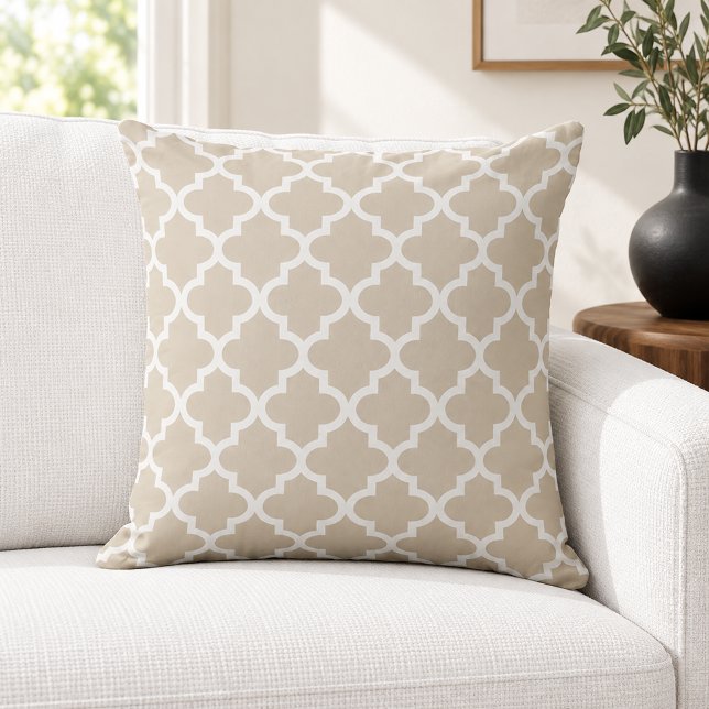 Klassiek Beige Witte Quatrefoil Traliewerk Kussen (Creator heeft geüpload)