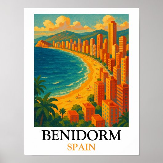 Klassiek Benidorm Spanje Zomer Vakantie Poster (Voorkant)
