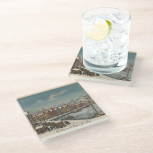Klassiek Bergen, Noorwegen Kerst Scene Glas Kust Glazen Onderzetter