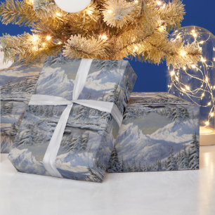 Klassiek berglandschap met sneeuw cadeaupapier