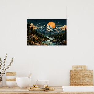 Klassiek berglandschap wandkunst afdruk poster