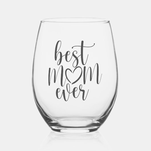 Klassiek beste mam ooit penseel script met hart wijnglas zonder voet (Voorkant)
