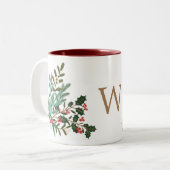 Klassiek betoverend elegant kerstmonogram tweekleurige koffiemok (Voorkant links)