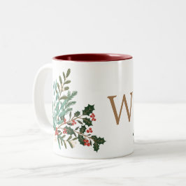 Klassiek betoverend elegant kerstmonogram tweekleurige koffiemok
