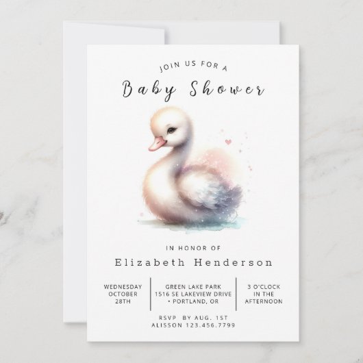 Klassiek bewerkbaar Swan Baby shower Kaart (Voorkant)