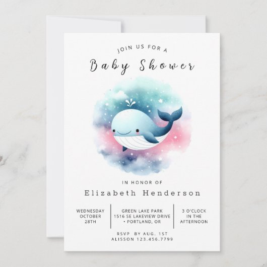 Klassiek bewerkbaar walvis Baby shower Kaart (Voorkant)