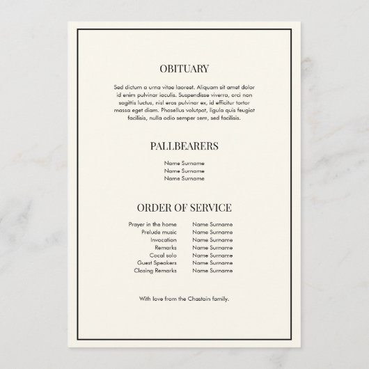 Klassiek bij het houden van geheugen - begrafenisv programmakaart (Achterkant)
