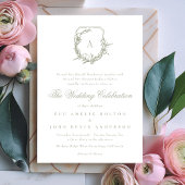 Klassiek blad kuif bruiloft salie groen monogram kaart