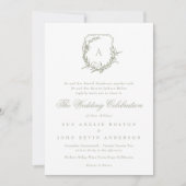 Klassiek blad kuif bruiloft salie groen monogram kaart (Voorkant)